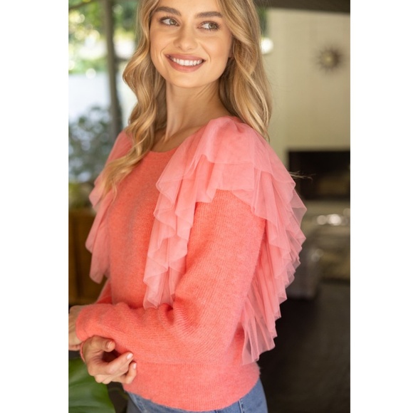Elegant Pink Ruffle Sweater - Picture 2 of 5